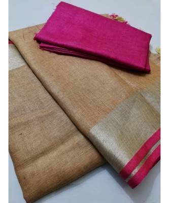 Beige Woven Linen Saree With Blouse 1