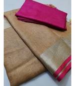 Beige Woven Linen Saree With Blouse