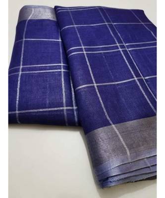 Blue Woven Linen Saree With Blouse 1