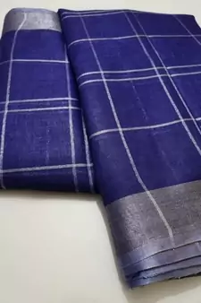 Blue Woven Linen Saree With Blouse