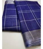 Blue Woven Linen Saree With Blouse