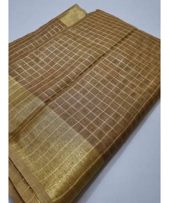 Beige Woven Linen Saree With Blouse 1
