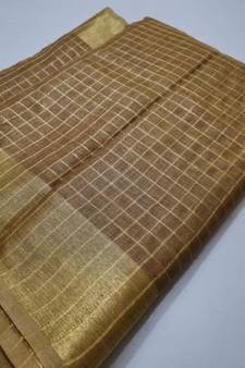Beige Woven Linen Saree With Blouse