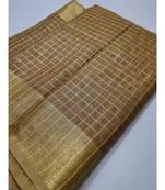 Beige Woven Linen Saree With Blouse