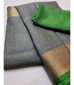 Grey  Woven Linen Saree With Blouse