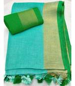 Sky Blue Woven Linen Saree With Blouse