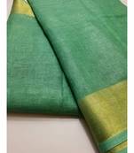 Turquoise Woven Linen Saree With Blouse