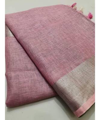 Peach Woven Linen Saree With Blouse 1