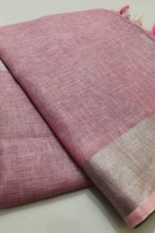 Peach Woven Linen Saree With Blouse