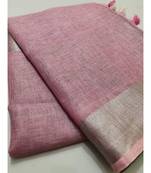 Peach Woven Linen Saree With Blouse