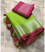 Green  Woven Linen Saree With Blouse