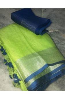Green  Woven Linen Saree With Blouse
