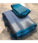 Grey  Woven Linen Saree With Blouse