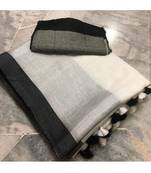 White Woven Linen Saree With Blouse