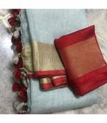 Light Grey Woven Linen Saree With Blouse