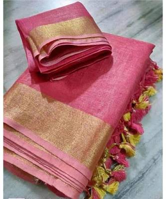 Pink Woven Linen Saree With Blouse 1