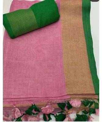 Light Pink Woven Linen Saree With Blouse 1