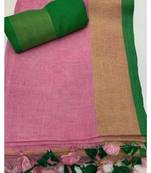 Light Pink Woven Linen Saree With Blouse