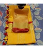 Yellow Woven Linen Saree With Blouse
