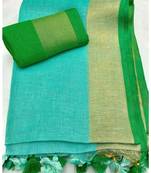 Sky Blue Woven Linen Saree With Blouse
