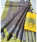 Grey  Woven Linen Saree With Blouse