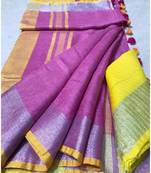 Purple Woven Linen Saree With Blouse