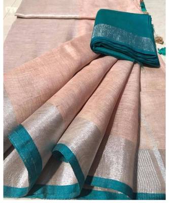 Peach Woven Linen Saree With Blouse 1
