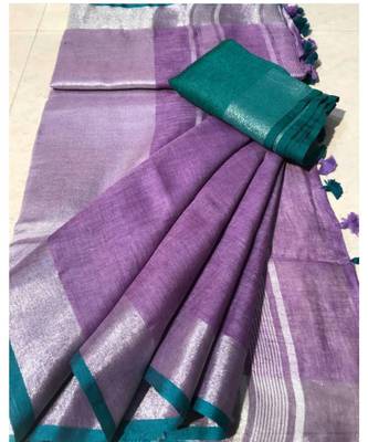 Purple Woven Linen Saree With Blouse 1