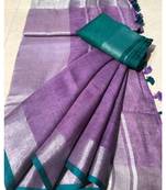 Purple Woven Linen Saree With Blouse
