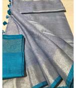 Grey  Woven Linen Saree With Blouse