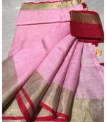 Light Pink Woven Linen Saree With Blouse