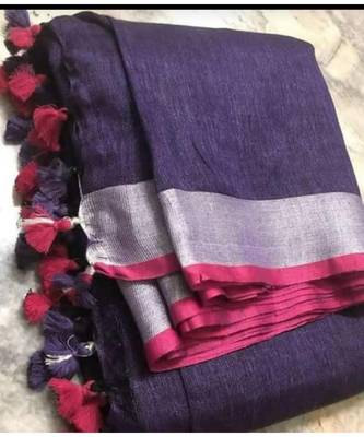 Purple Woven Linen Saree With Blouse 1