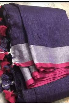 Purple Woven Linen Saree With Blouse