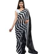 Womens  black Chiffon Printed Saree Half Bandhej & Half Lehariya with Blouse