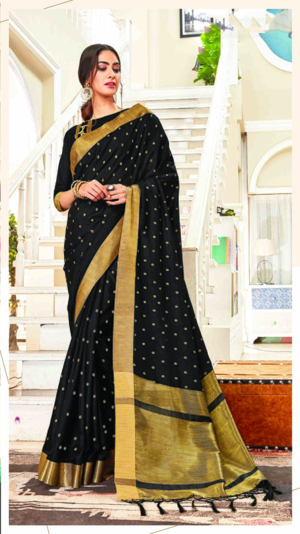 Women's Silk Blend Black Woven Design Designer Saree With Blouse Piece
