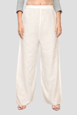 Women's White Solid Rayon Casual Palazzo 1