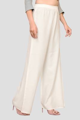 Women's White Solid Rayon Casual Palazzo 3