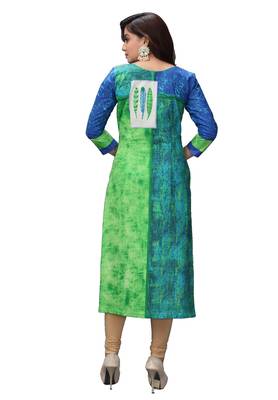 Women's Green & Blue Pure Cotton Printed Unstitched Kurti Fabric 2