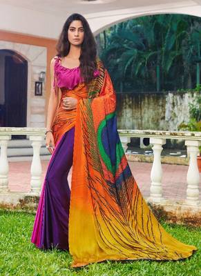 Multicolor Plain South Silk Saree With Blouse 1