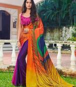 Multicolor Plain South Silk Saree With Blouse