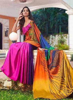 Multicolor Plain South Silk Saree With Blouse 2