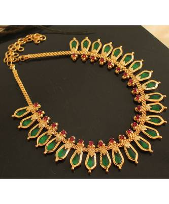 Beautiful Pink Green Nagapadam Kerala Style Designer Necklace 1