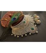 Beautiful Two Tone Emerald White Stone Designer Choker Necklace Set