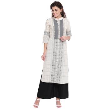 Off-white printed cotton kurtas-and-kurtis 1