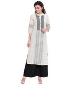 Off-white printed cotton kurtas-and-kurtis