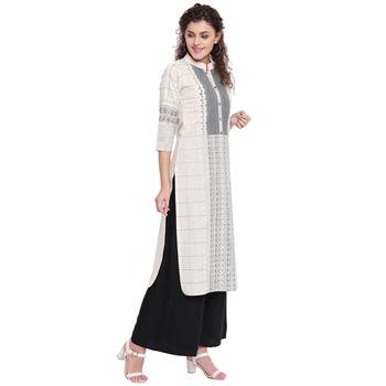 Off-white printed cotton kurtas-and-kurtis 3