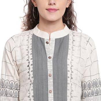 Off-white printed cotton kurtas-and-kurtis 5
