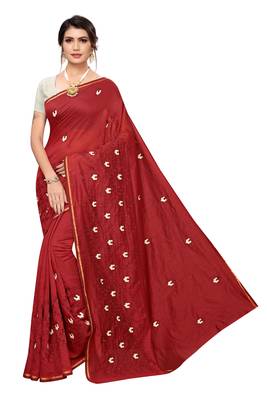Red Embroidered Chanderi Saree With Blouse 1