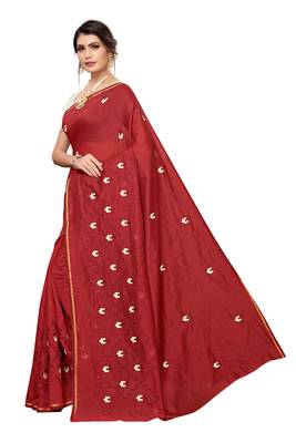Red Embroidered Chanderi Saree With Blouse 2