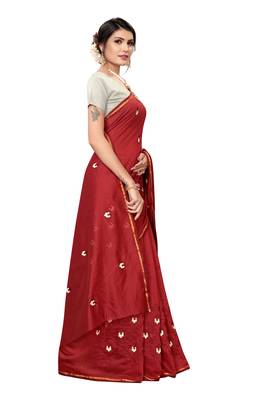 Red Embroidered Chanderi Saree With Blouse 3